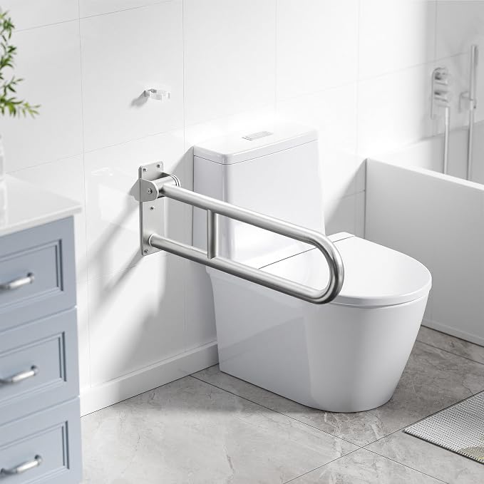 Toilet Grab Bar, Bathroom Safety Handrail Wall Mounted, 304 Stainless Steel Flip Up Folding Support Rail for Elderly Seniors and Handicap Assistance (30 Inch)