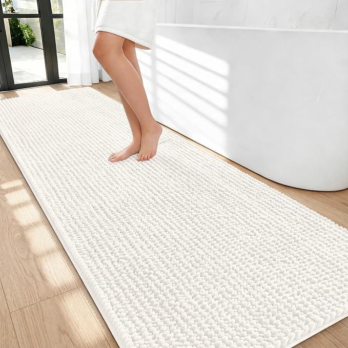 OLANLY Thick Bathroom Runner Rugs 70x24, Extra Soft Absorbent Chenille Bath Rugs, Rubber Backing, Machine Wash Dry, Long Bath Mats for Bathroom Floor, Tub and Shower, Home Decor Accessories, Ivory