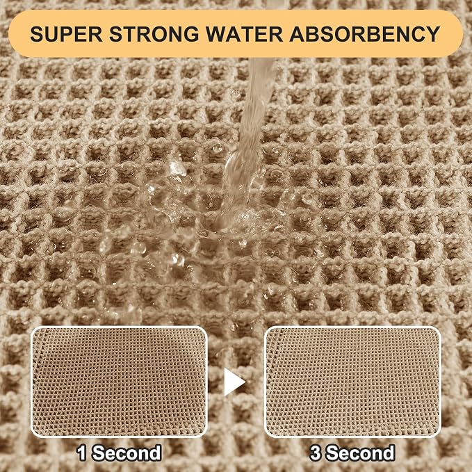 Upgrade Waffle Bath Mat, Boho Bathroom Rugs Absorbent Non Slip, Ultra Soft Bathroom Mat, Machine Washable Knit Bath Rugs with Border for Bathroom, Bedroom, Kitchen, Shower, Tub, 32"x20", Beige