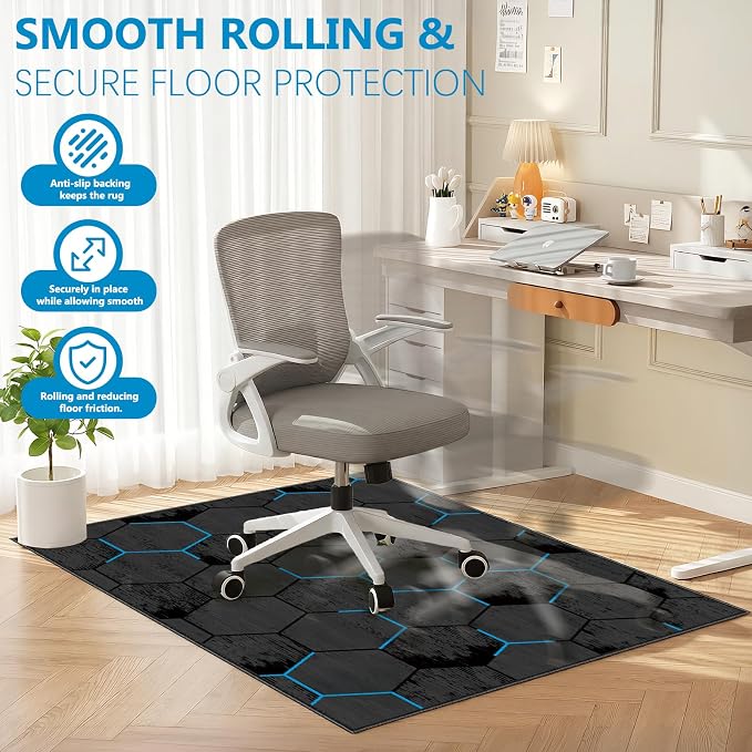 Office Chair Mat for Hardwood Floor & Tile Floor,36"X 48" Heavy Duty Desk Chair Mat for Hard Floors, Under Desk Rug for Rolling Computer Chair,Anti Slip,Low Pile Carpet Floor-Esports Black