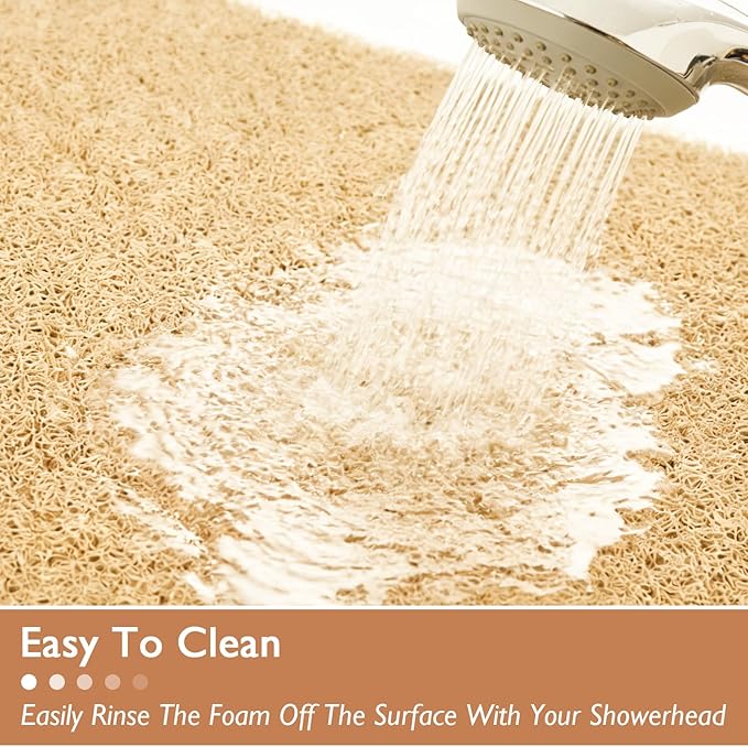 Shower Mat Non Slip 47x32 Inch, Quick Drying PVC Loofah Bath Mats, Easy Clean Soft Bathroom Rugs for Tub Floor, Shower, Khaki