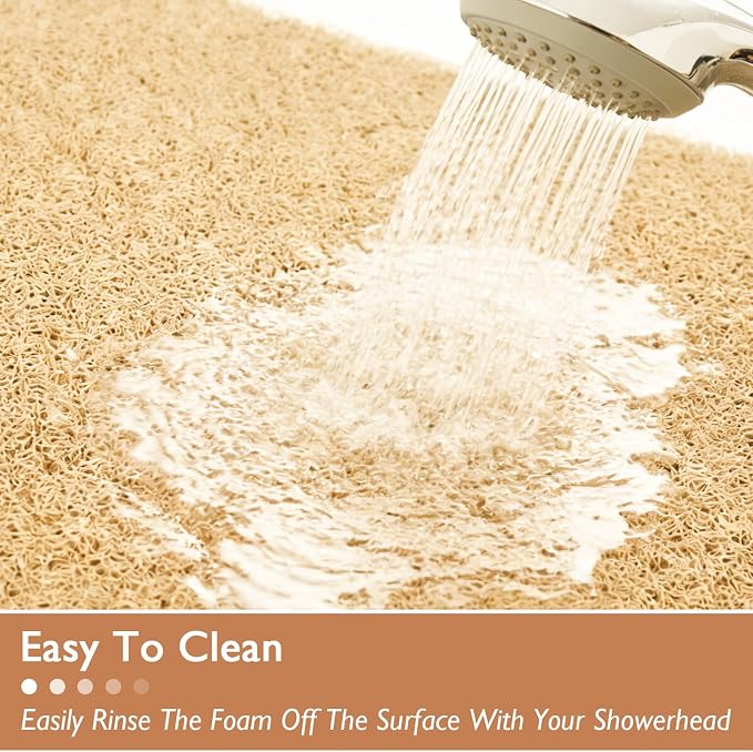 Shower Mat Non Slip 58x32 Inch, Quick Drying PVC Loofah Bath Mats, Easy Clean Soft Bathroom Rugs for Tub Floor, Shower, Khaki