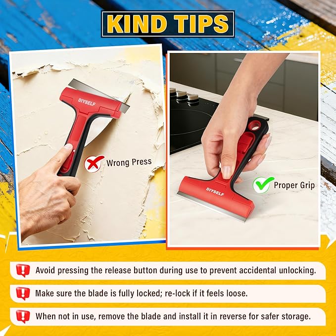 DIYSELF Razor Blade Scraper, 1 Pack Scraper Tool with 10pcs 4-Inch Blades, Razor Scraper for Cleaning Glass, Window, Stove Top, Oven, Kitchen, Cooktop, Shower Door, Sticky Residue, Tile, Wallpaper
