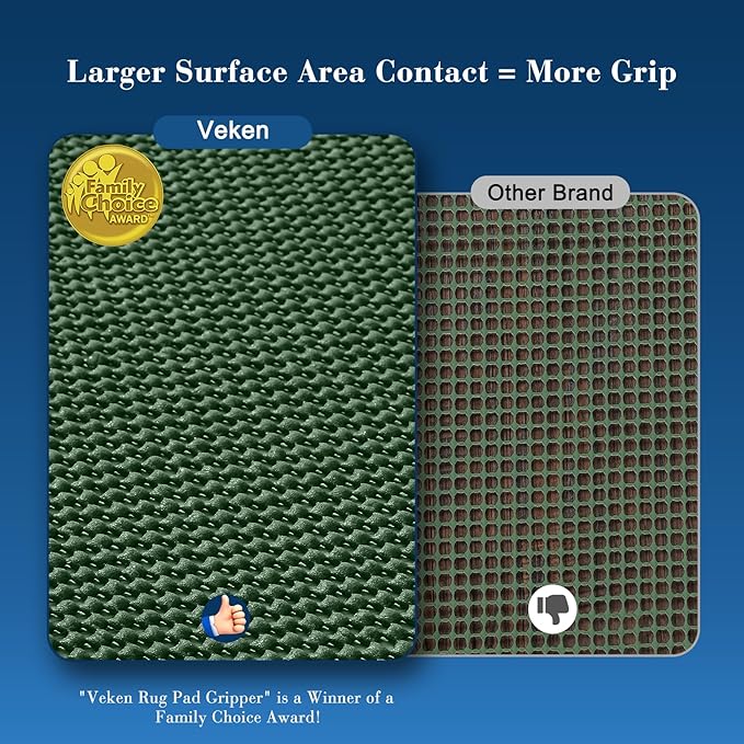 Veken 2x3 Ft Rug Pad Gripper for Hardwood Floors, Non Slip Dark Green Rug Pads for Area Rugs, Thick Rug Grippers for Tile Floors, Under Carpet Anti Skid Mat, Keep Your Rugs Safe and in Place