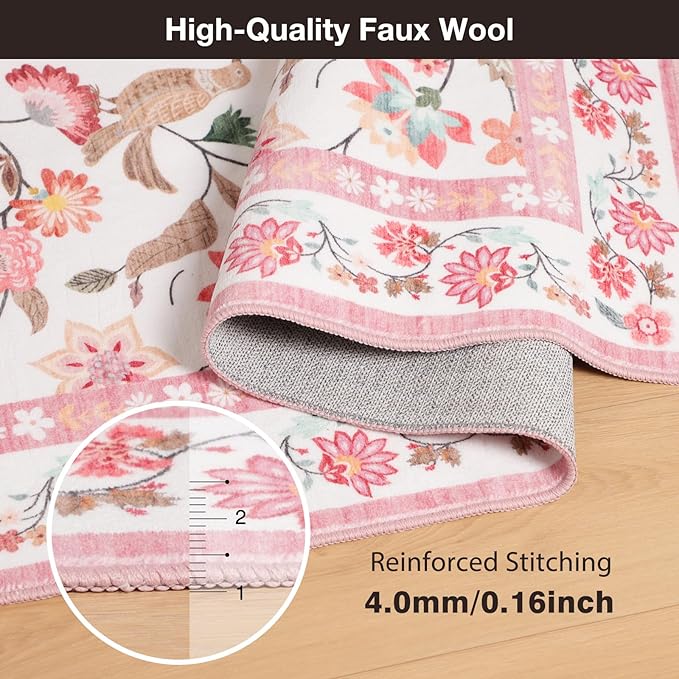 50"x60" Pink Floral Office Chair Rug, Easy to Clean Computer Chair Rug, Under Desk Rugs for Home Office, Desk Rugs for Rolling Chairs, Floor Mat for Hardwood Floors, Desks Carpet for Tile Floor