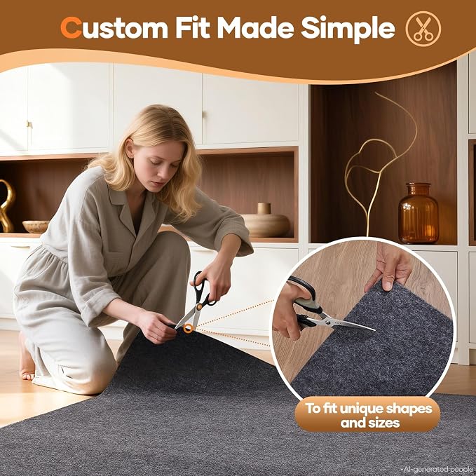 Veken 8 Ft Round Non Slip Cushioned Rug Pad Gripper, Felt and Silicone Backing, 1/4 inch Thick Carpet Liner for Hardwood Floors and Finishes, Under Area Rugs Anti Skid Mat, Keep Rugs Safe and in Place
