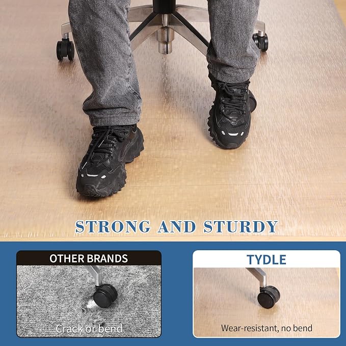 TYDLE Clear Chair Mat, 36"x48" Office Chair Mat for Hard Floor, Vinyl Mat for Gaming Chairs, Non-Slip Waterproof Floor Protector Rolling Computer Mat for Hardwood Floor, Clear