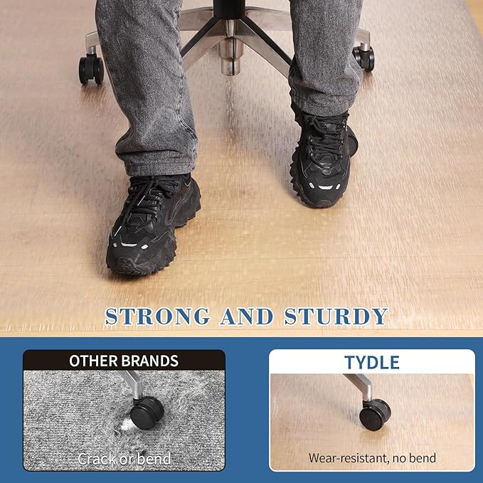 Clear Chair Mat, TYDLE 50" x 65" Large Office Chair Mat for Hard Floor, Vinyl Floor Mat for Gaming Chairs, Slip Resistant Floor Protector Rolling Computer Desk Mat for Hardwood Floor, Clear