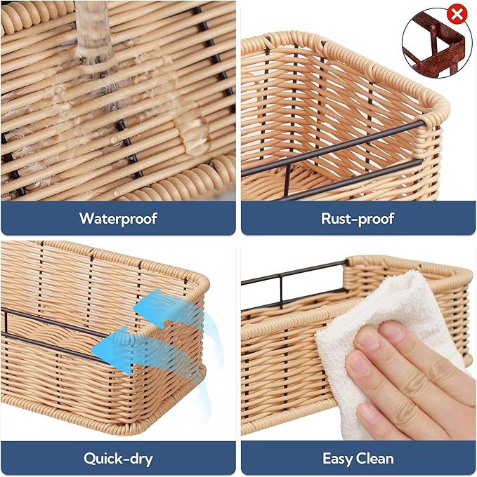 GRANNY SAYS Shower Caddy Hanging, 2 Pack Bathroom Shelves for Shower, Waterproof Shower Shelf for Inside Shower, Shower Shelves for Organization and Storage, Wicker Shower Rack for Home Decor, Natural