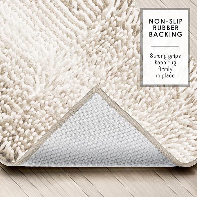 Hearth & Harbor Bathroom Rugs, Chenille Bath Mat - Machine Washable Bath Mats for Bathroom Non-Slip Backing Rubber, Quick Dry Bathroom Mat, 17 x 24 - Ombre Beige