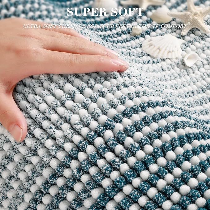 BSICPRO Bathroom Rugs and Mats Sets, 2 Piece Thick Absorbent Chenille Bath Mat Rug Set Non Slip, Soft Shaggy Bath Room Floor Mats for Bathroom, Machine Washable (Teal, 20" x 32" Plus 16" x 24")