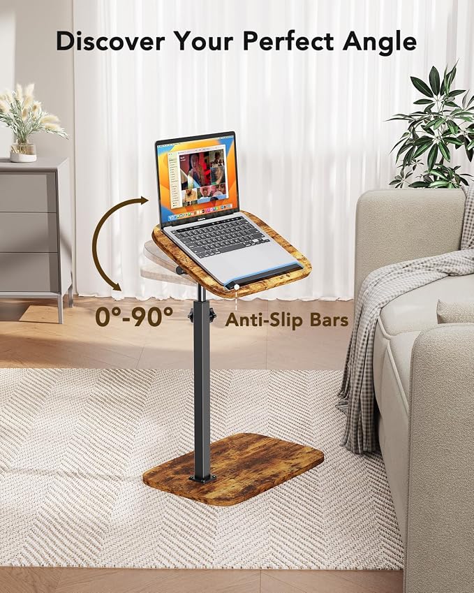 HUANUO Adjustable TV Tray, Height Adjustment TV Trays with 360° Swivel and 90° Tilt, Sturdy & Multi-Functional Sofa Table with Anti-Slip Bar, Side Table for Couch, Bedside, Dining, Living Room