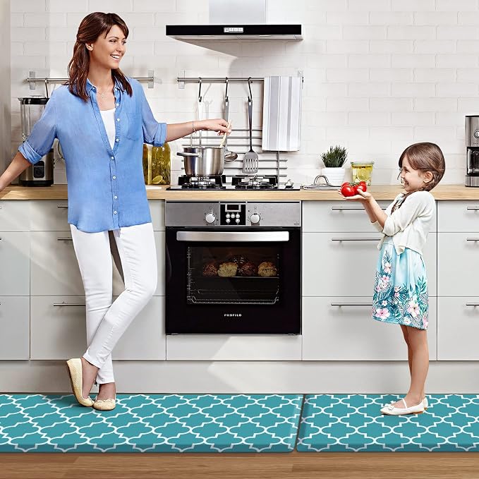 KMAT Kitchen Mat [2 PCS] 0.47inch Cushioned Anti-Fatigue Kitchen Rug, Waterproof Non-Skid Kitchen Mats and Rugs Heavy Duty PVC Ergonomic Comfort Standing Mat for Kitchen, Floor Home, Green