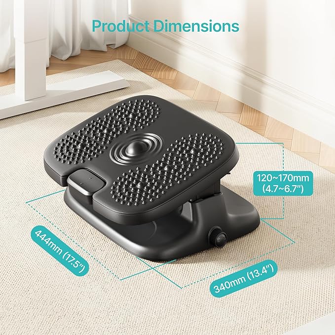 PEGZONE Under Desk Footrest, Adjustable Foot Rest with Height and Degree Angle,Ergonomic Desk Foot Rest with Massage Texture, Foot and Leg Rest for Home & Office