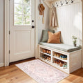 RELEANY Area Rugs Small 2'x4' Washable Non-Slip, Floral Vintage Distress Medallion Carpet for Kitchen Entryway Bathroom, Pink Greypink Cute