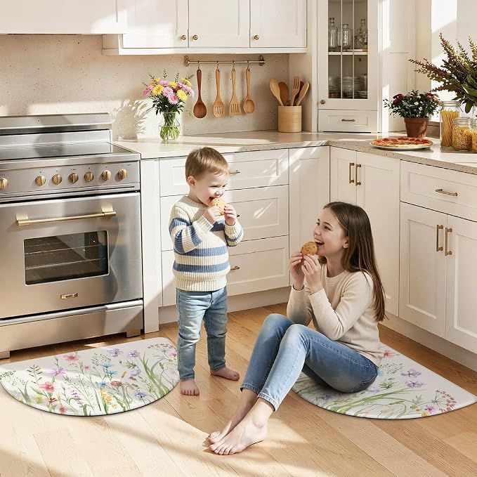 KIMODE Anti Fatigue Kitchen Mats for Floor, Half Moon Kitchen Rugs Sets of 2, 18"x28" Farmhouse Rugs for Kitchen Floor, Standing Desk Mats, Memory Foam Kitchen Floor Mats for Laundry Office Sink