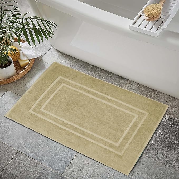 Feather & Stitch 2 Piece Towel Like Bath Mats (30x21 Inch) 100% Cotton Terry Bath Mats, Bathroom Shower Floor Mats [NOT A Bathroom Rug], Soft Absorbent Washable Mats - Linen