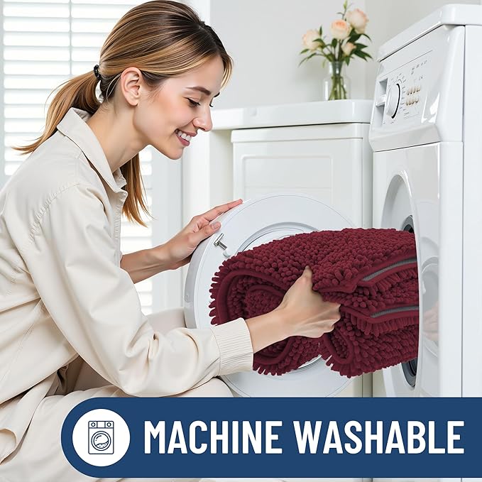 Smiry Luxury Chenille Bathroom Rugs 45x27, Extra Soft and Absorbent Shaggy Bath Mat, Machine Washable, Non-Slip Plush Carpet Runner for Tub, Shower, and Floor, Home Decor Accessories, Burgundy