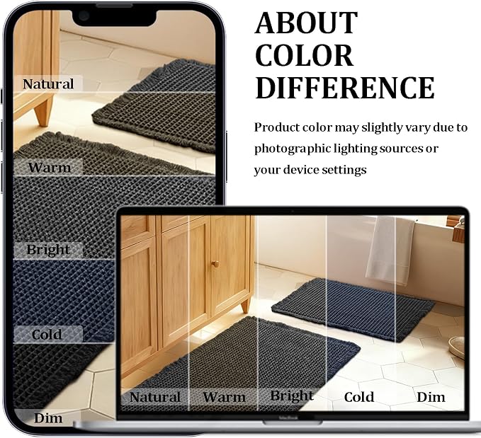 JIUZHEN Set of 2 Waffle Bath Mats Boho Non Slip Bath Rugs Washable Bathroom Rugs Super Absorbent Waffle Mats Ultra Soft Fast Drying Mat for Bathroom Floor, Tub, 16" x 24" +18" x 30", Black