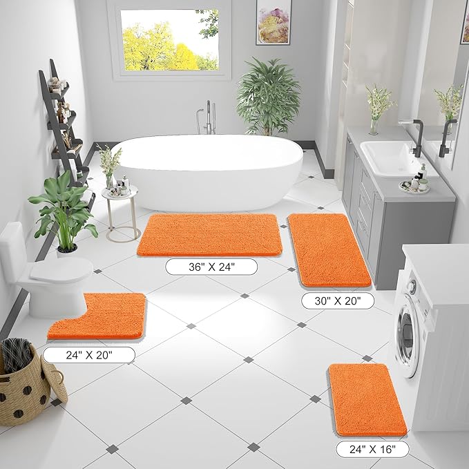 OLANLY Large Bathroom Rugs 40x24, Extra Soft Absorbent Chenille Bath Rugs, Rubber Backing Quick Dry, Machine Washable Bath Mats for Bathroom Floor, Tub and Shower, Home Decor Accessories, Orange