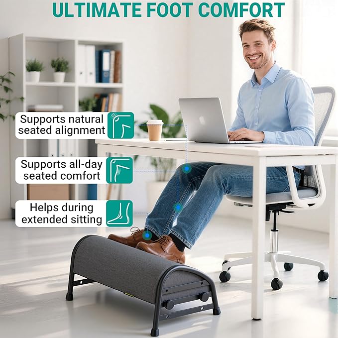 YEASHEIN Adjustable Foot Rest for Under Desk at Work, Ergonomic Foot Stools with 7 Positions, Elevated Cushion Under Desk Footrest with Metal Frame, Leg Rest Used for Home, Car, PC Gaming Accessories