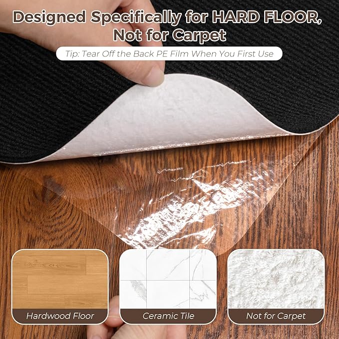 Office Chair Mat for Hardwood Floor 36x55 Inch, Non-Slip Rolling Chair Mat, Flat Lay Floor Protector for Wood Tile Laminate, Anti-Slip Sound Absorbing(Black)