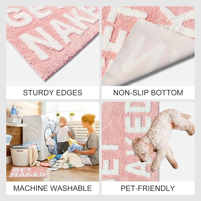 Get Naked Bath Mat, Cute Bedroom Rugs, Funny Pink Living Room Mat for Apartment Decor, Soft & Absorbent Plush Non-Slip Bottom Multi-Purpose Door Mat Home Carpets 31.5" x 20"