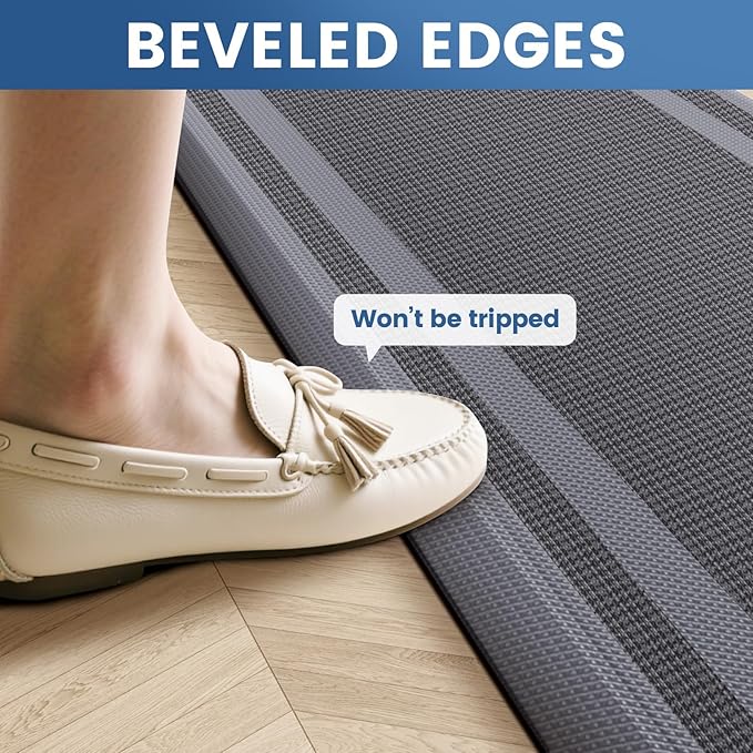 KitchenClouds [2 PCS] Kitchen Rugs Cushioned Anti-Fatigue Kitchen Mats for Floor Waterproof Kitchen Rug Set Non-Slip Comfort Standing Mat for Office, Sink, Laundry 17.3"×29"+17.3"×47", Grey