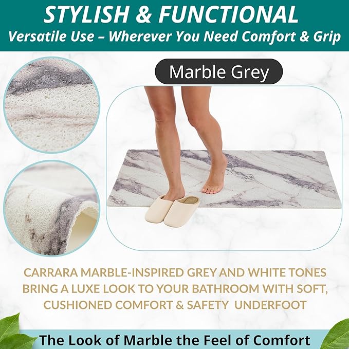 Anti Slip Shower Mat - Non Slip Shower Mats for Inside Shower - Large 47x24 Loofah Shower Floor Mat Non Slip - Bath Mat for Shower - Secure Mat Without Suction Cups (47x24 Marble Grey)