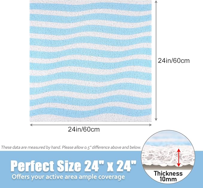 Non Slip Shower Mat, 24x24 Inch, Soft Comfortable Shower Floor Mat with Drain, PVC Loofah Bath Mat for Shower, Bathroom and Wet Areas, Quick Drying Easy Cleaning