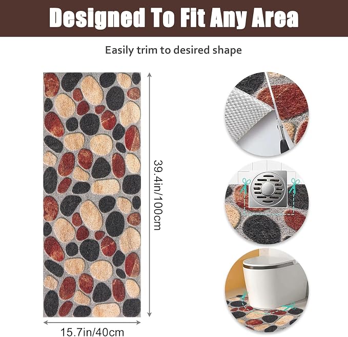 Long Shower Bath Mat Non Slip: Soft Textured Loofah Bathroom Floor Mat for Inside Shower - Multiple Drainage Holes for Quick Drying - 16x39 Inch Extra Long Shower Tray Mat for Walk- in Shower