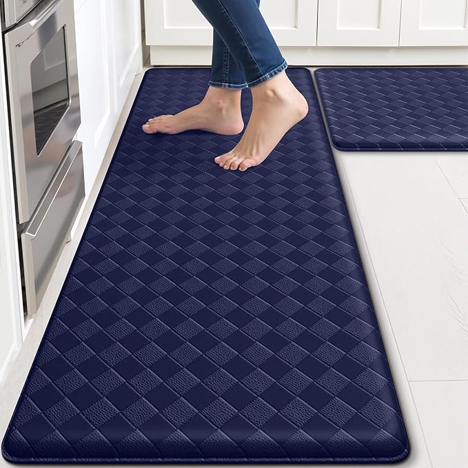 TranquilRelax Kitchen Mats, 2PCS Kitchen Rugs, Cushioned Anti Fatigue Kitchen Mats for Floor, Non-Slip Standing Desk Mat, Waterproof Kitchen Rug Set for Kitchen, Floor, Office,17.3"×30"+17.3"×47",Blue