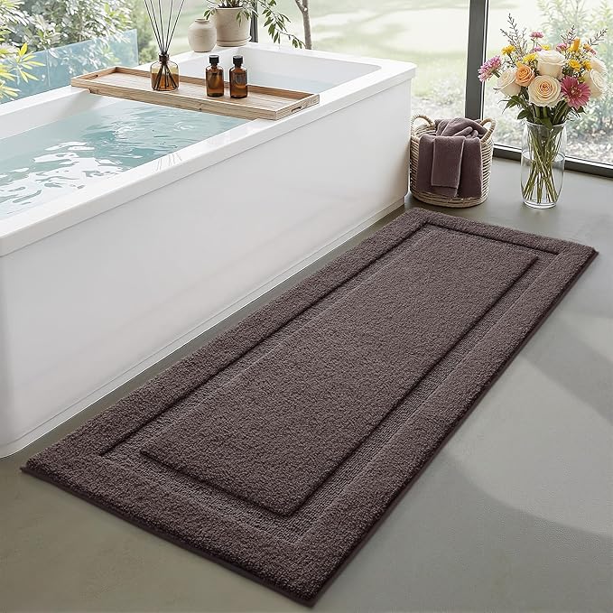 LUMI Extra Large Ultra Soft Bathroom Rugs Non Slip with Rubber Backing, Absorbent Washable Bath Mat Quick Dry, Upgraded Premium Microfiber Plush Carpet for Bathtub and Shower Floor, Brown, 24x60