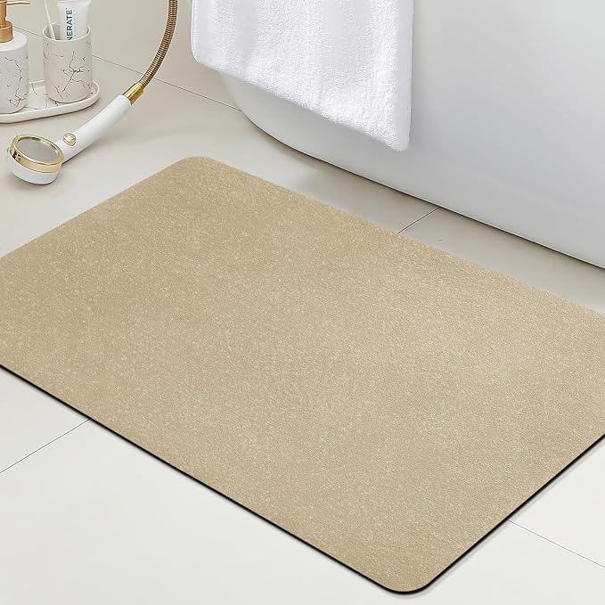 ACCUMTEK Non Slip Bath Mat, Thin Bathroom Rugs Fit Under Door, Quick Dry Bath Mats, Machine Washable Bath Rugs for Bathroom, Bathtub & Kitchen, Camel/Upgraded Solid/32 x20