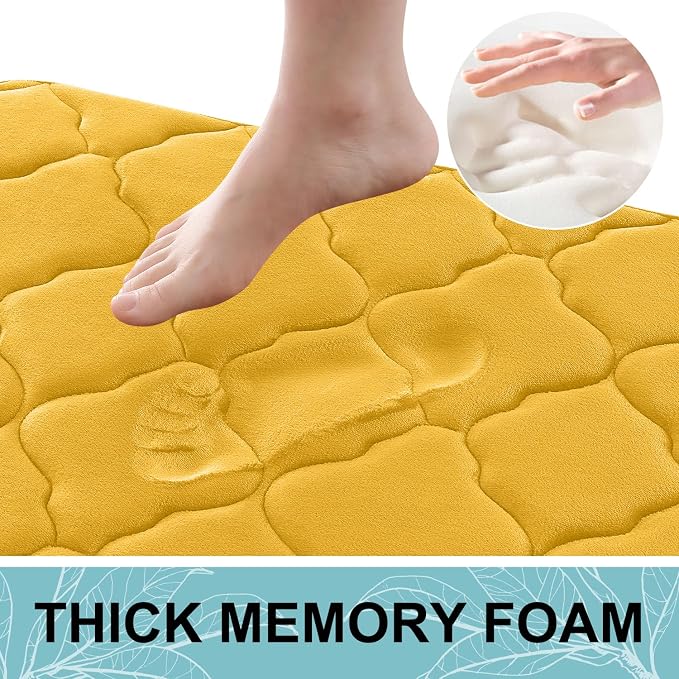 OLANLY Memory Foam Bath Mat Rug 47x24, Ultra Soft and Absorbent Bathroom Rugs, Non-Slip, Comfortable, Machine Washable Bath Carpet for Bathroom Floor, Tub, Shower and Home Decor Accessories, Yellow