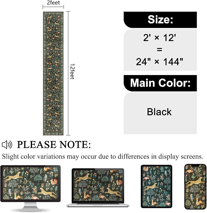DUKINO 2x12 Washable Runner Rug, Ultra Soft Vintage Animal Runner Rug for Hallway, Lightweight Non Slip & Non Shedding Indoor Long Carpet for Kitchen, Laundry Room, Bathroom, Bedroom, Entrance, Black