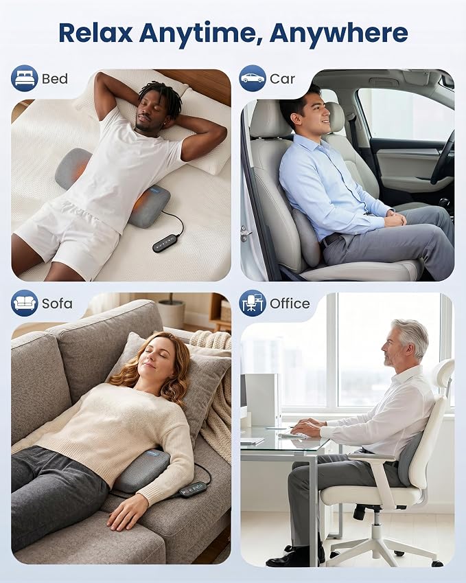 COMFIER 3-in-1 Cordless Lumbar Support Pillow with Remote Control, Smooth Spine Triple Fusion Back Massager with Graphene Heat, Vibration & Stretching, Ergonomic Lower Back Massager