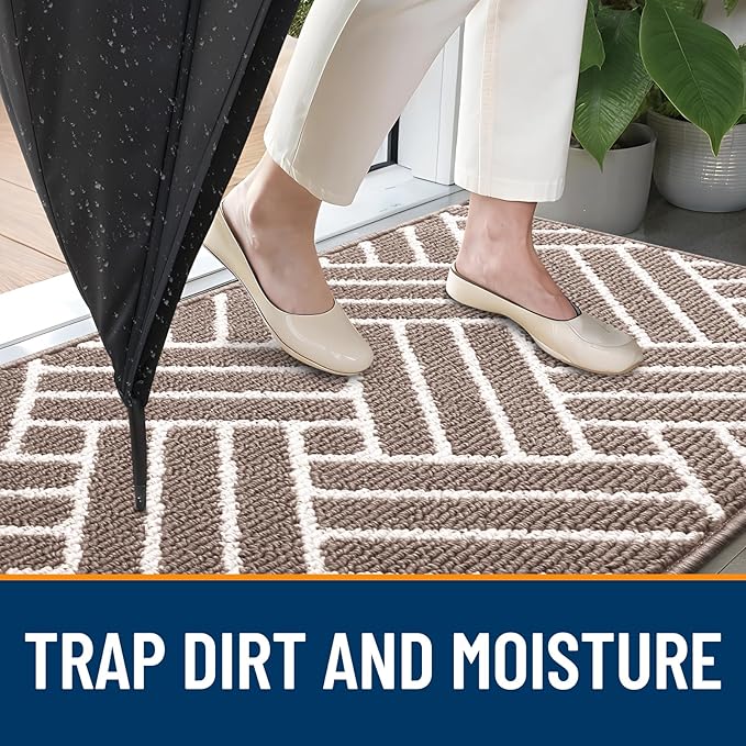 OLANLY Indoor Door Mat, 32x20 Inch, Dirt Resistant and Absorbent, Non-Slip Rubber Backing Floor Mats, Easy Clean Low-Profile Doormat for Entryway, Front Door, and Inside Entrance, Brown