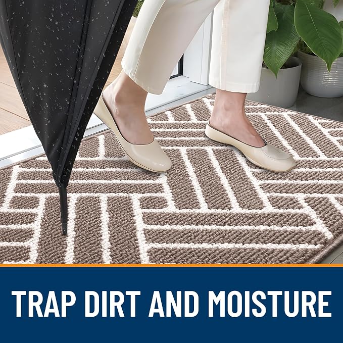 OLANLY Indoor Door Mat, 48x32 Inch, Dirt Resistant and Absorbent, Non-Slip Rubber Backing Floor Mats, Easy Clean Low-Profile Doormat for Entryway, Front Door, and Inside Entrance, Brown