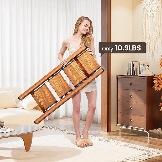 4 Step Ladder, Folding Step Stool with Anti-Slip Wide Pedal, Aluminum Material Lightweight Yet Sturdy, 300 Lbs Load, Cute Modern Apperance for Indoor Household Spaces