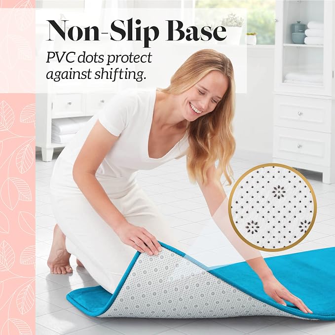Memory Foam Bath Mat Non Slip Absorbent Super Cozy Velvet Bathroom Rug Carpet (60 inches X 24 inches, Caribbean Sea)