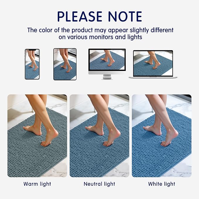 SUBRTEX Bathroom Rugs, 24" x 55" Chenille Bath Rug Soft Short Plush Bath Mat Soft Shower Mat Water Absorbent Shower Mat Quick Dry Machine Washable, Stone Blue
