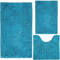 Bathroom Rugs Chenille 3-Piece Extra Soft and Absorbent Shag Bathroom Rugs, Machine Wash Mat, Strong PVC Non-Slip Underside, Plush Carpet Mats (Turquoise)
