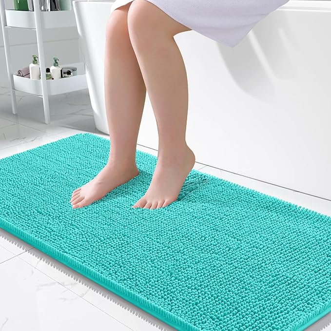 OLANLY Large Bathroom Rugs 50x30, Extra Soft Absorbent Chenille Bath Rugs, Rubber Backing Quick Dry, Machine Washable Bath Mats for Bathroom Floor, Tub and Shower, Home Decor Accessories, Teal