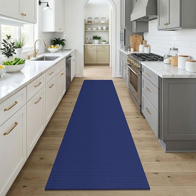 KOZYFLY Cotton Runners for Hallway 3x9, Wide Washable Runner Rug, Woven Non Slip Kitchen Runner, Braided Entryway Rug, Floor Carpet for Foyer, Bedroom, Hall, Royal Blue/Navy