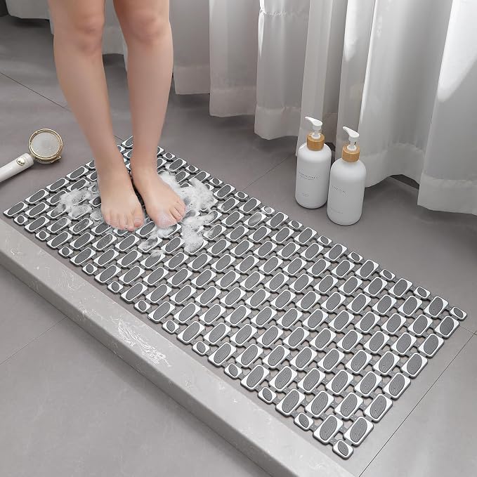 XIYUNTE Shower Mat Non Slip Bathtub Mat - 36 x 16Inches Soft Rubber Bath Mat for Tub Non Slip Bath Mat with Suction Cups and Drain Holes, Easy to Clean, Easy to Cut, Eco-Friendly, Dark Grey