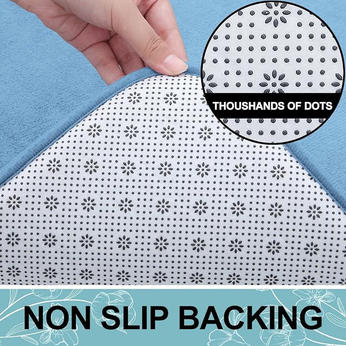 Smiry Memory Foam Bath Mat 30x20, Extra Soft and Absorbent Bathroom Mats, Non Slip Washable Carpet for Floor, Shower and Tub, Blue