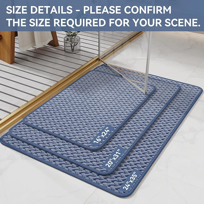 YDKGL Bathroom Rugs Non Slip, Super Absorbent Quick Dry Bath Mats for Bathroom, Foam Weave Texture Thin Bath Rugs Washable with Rubber Backing Fit Under Door Outside Shower,16" x 24“