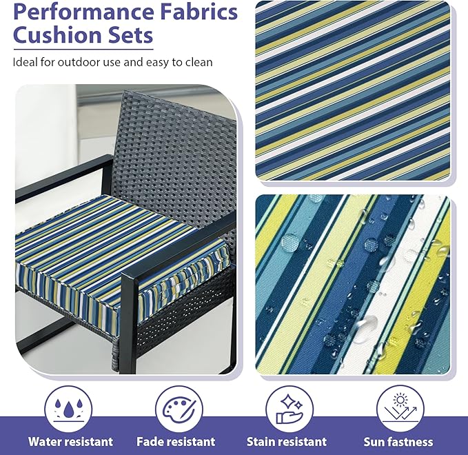 IPYNBAP Outdoor Chair Cushions Set of 4 -Waterproof Outdoor Seat Cushions for Patio Furniture, Patio Chair Cushion with Handle and Ties, Out Door Chair Pads,17x16x2-Square, Blue Stripe