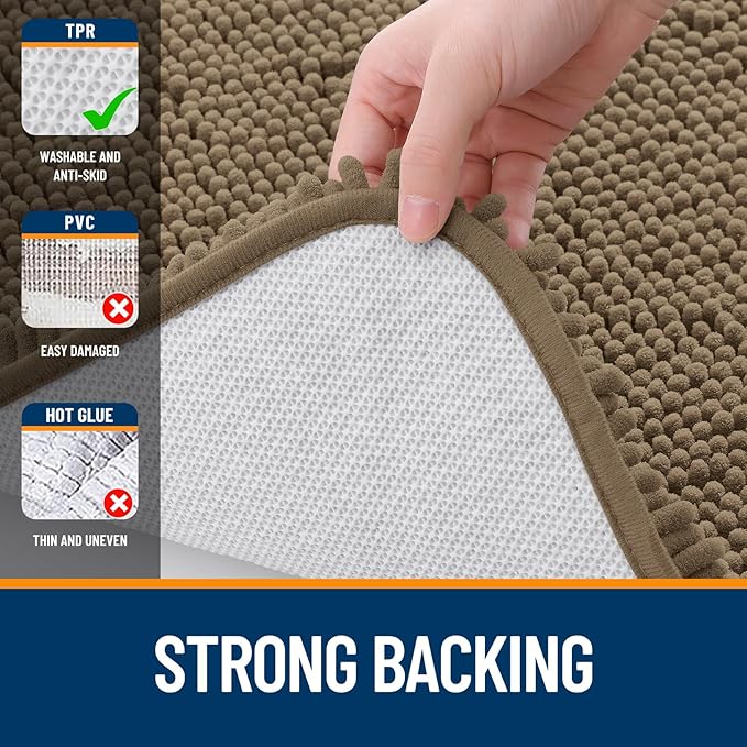 OLANLY Bathroom Rugs 35x24, Extra Soft Absorbent Chenille Bath Rugs, Rubber Backing Quick Dry, Machine Washable Bath Mats for Bathroom Floor, Tub and Shower, Home Decor Accessories, Tan